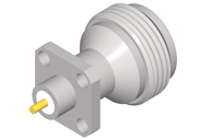 N Female Connector 4 Hole Flange, Metal Through the Wall, DC to 18GHz.