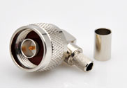 N Right Angle Male Connector Crimp for LMR240 Cable, DC to 3GHz.