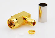 SMA Right Angle Male Connector Crimp for LMR200 Cable, DC to 6GHz
