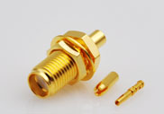SMA Bulkhead Female Connectors Solder for Mini Coaxial 1.13mm Cable, DC to 12.4GHz.