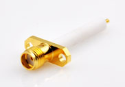 SMA Female Connector, Insulator Through the Wall with Coaxial End, 2 Hole Flange, DC to 18GHz.